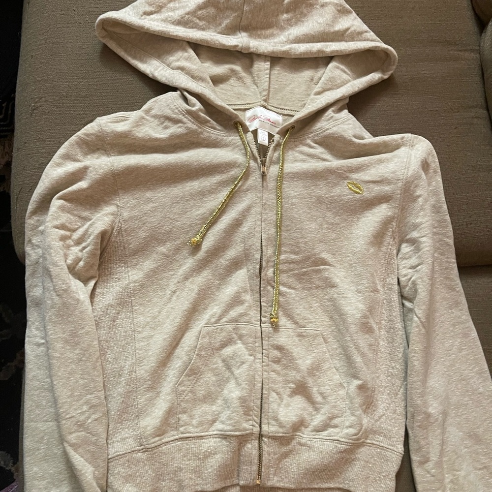 Marilyn Monroe cropped hoodie, beige, zip up